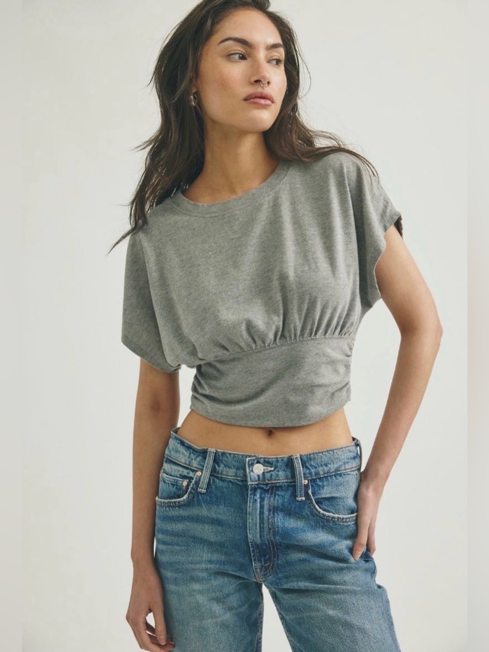 FREE PEOPLE WE THE FREE Ralphie Tee Top in Heather Grey